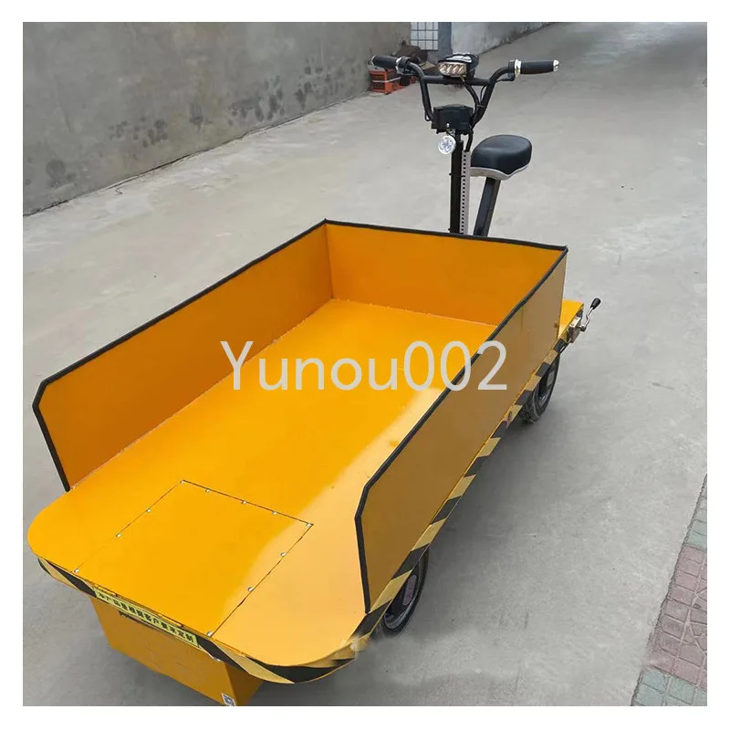 Hand pushed electric four-wheel flatbed truck, warehouse, construction site, battery transportation, reversible riding