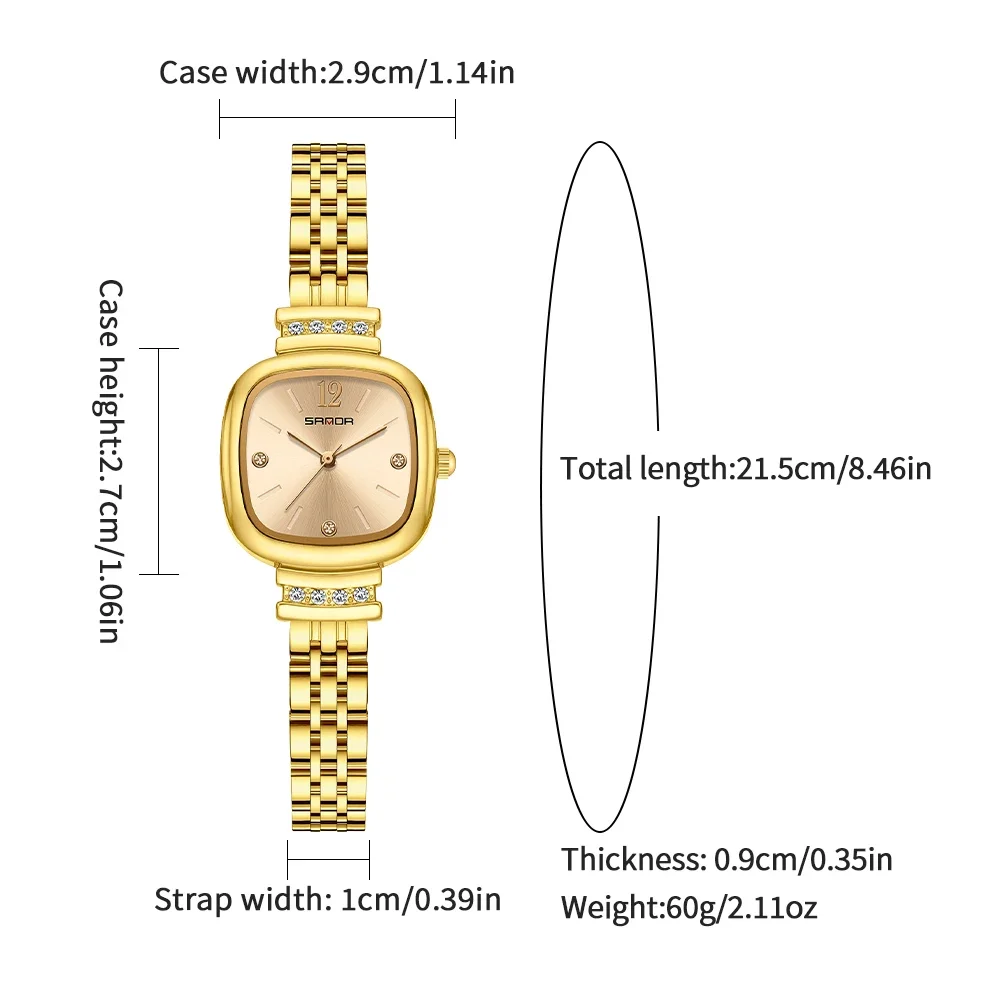 Sanda Brand Fashion Small Square Ladies Watches Stainless Steel Strap Quartz Wristwatches For Women Fashion Luxury Gift Clock, Alina Gadgets