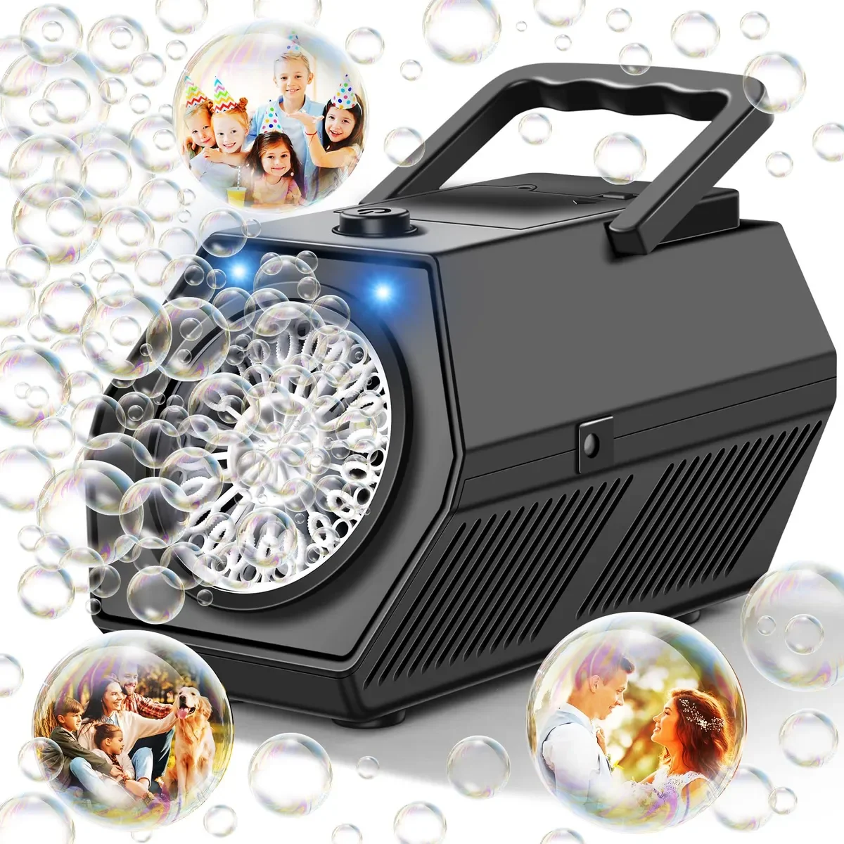Máquina De Burbujas Automática Con LED Y Rotación De 360° – Soplador Recargable De 3000 MAh, Ideal Para Fiestas Y Eventos Al Aire Libre