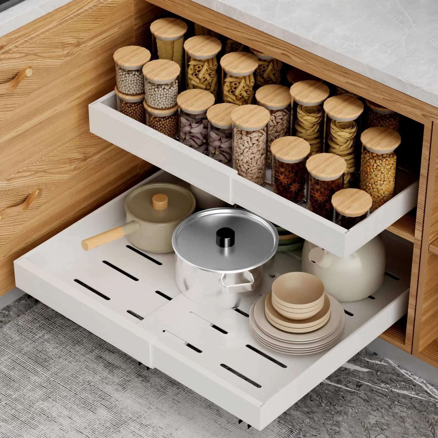 Telescopic Drawer Kitchen Organizer Self-Adhesive Cabinet Storage Rack Kitchen Spice Rack 2 Pack kitchen storage rack,spice rack