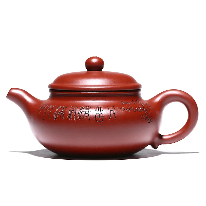 Chinese Style Plum blossom carving Teapot, Purple Clay Raw ore Dahongpao, Kung Fu Household, Pure Handmade, 260ML, Tea Pots, 1Pc