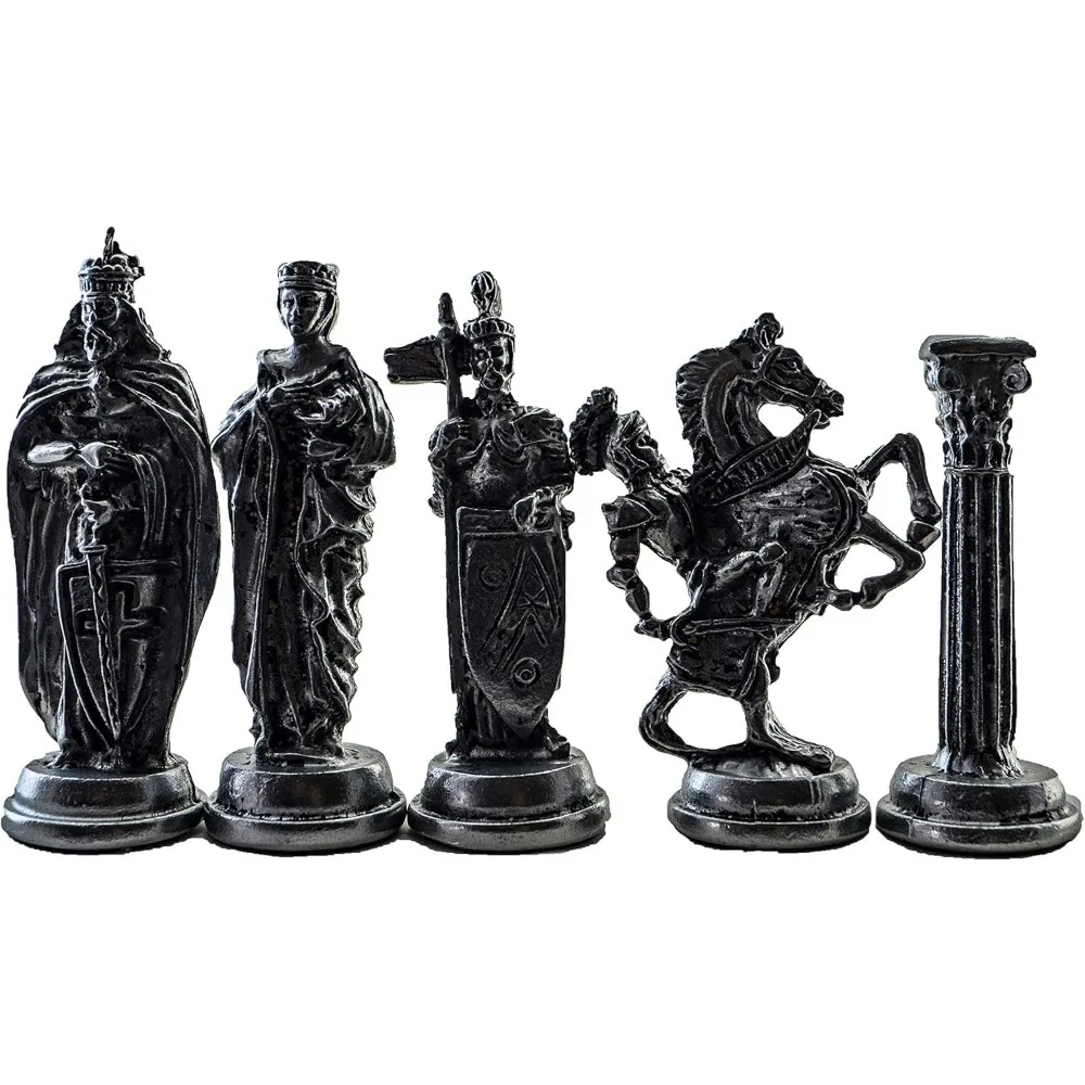 Antique Copper Metal Chess Set for Adults,Handmade Pieces and Natural Solid Wooden Chess Board with Storage Inside King 3.35inc
