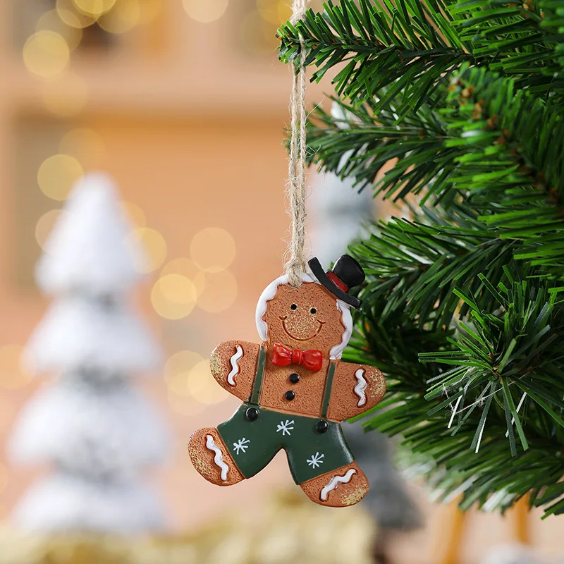 Resin Gingerbread Man Ornaments Cute Xmas Hanging Christmas Tree Ginger Man Figurines Pendant Xmas Party Holiday Decorative
