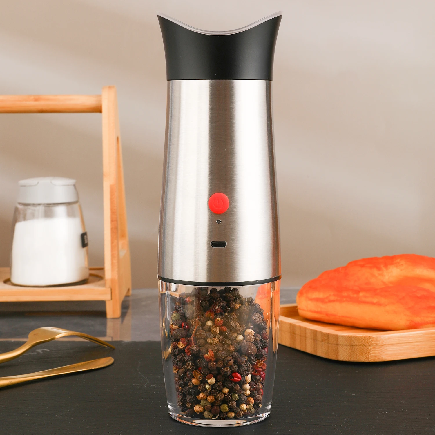 salt and pepper grinder USB Charging Salt and Pepper Grinder Set Gravity Operation Spice Seasoning Mill Shaker Adjustable Coarseness Stainless Steel