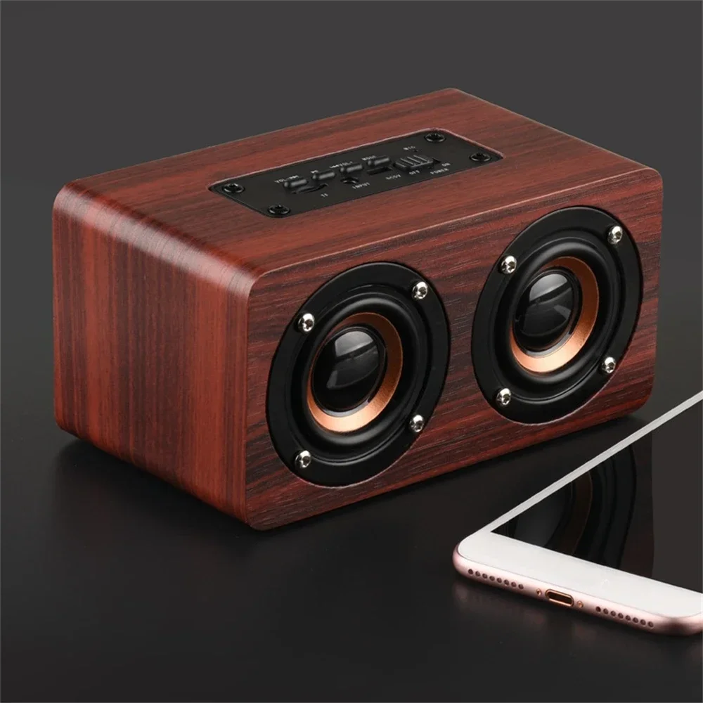 

Wooden Speaker Dual Horn Wireless Subwoofer TF Card 3.5mm Aux Mode Portable Sound Box For SmartphonesBluetooth Speakers 10W