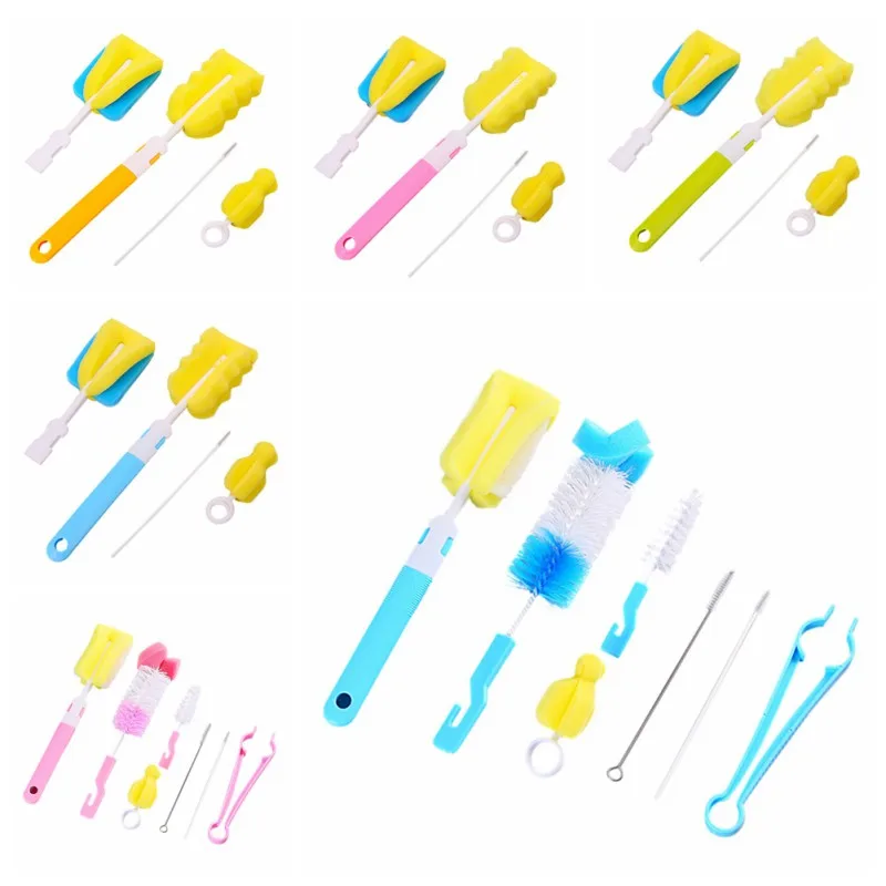Brush Sponge Rotation Baby Pacifier Cup Nipple Cleaning Brushes Set Handheld Baby Feeding Bottle Nipple Cleaning Tools 4Pcs/set