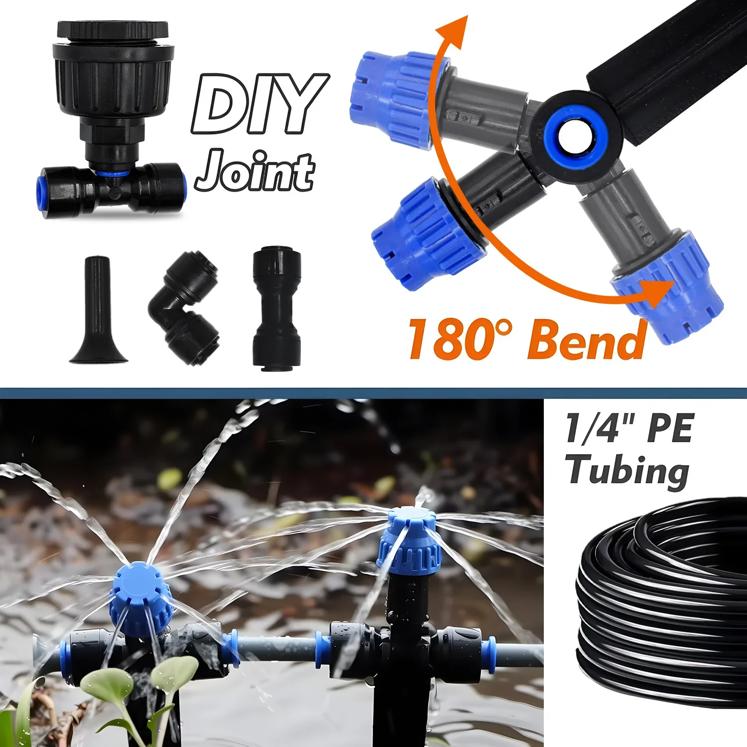 Garden Irrigation Watering Kit 1/4" Outdoor Drip Sprayer 8-hole Dripper with Stake Adjustable Sprinkler 6mm Quick Push Slip Lock - 2
