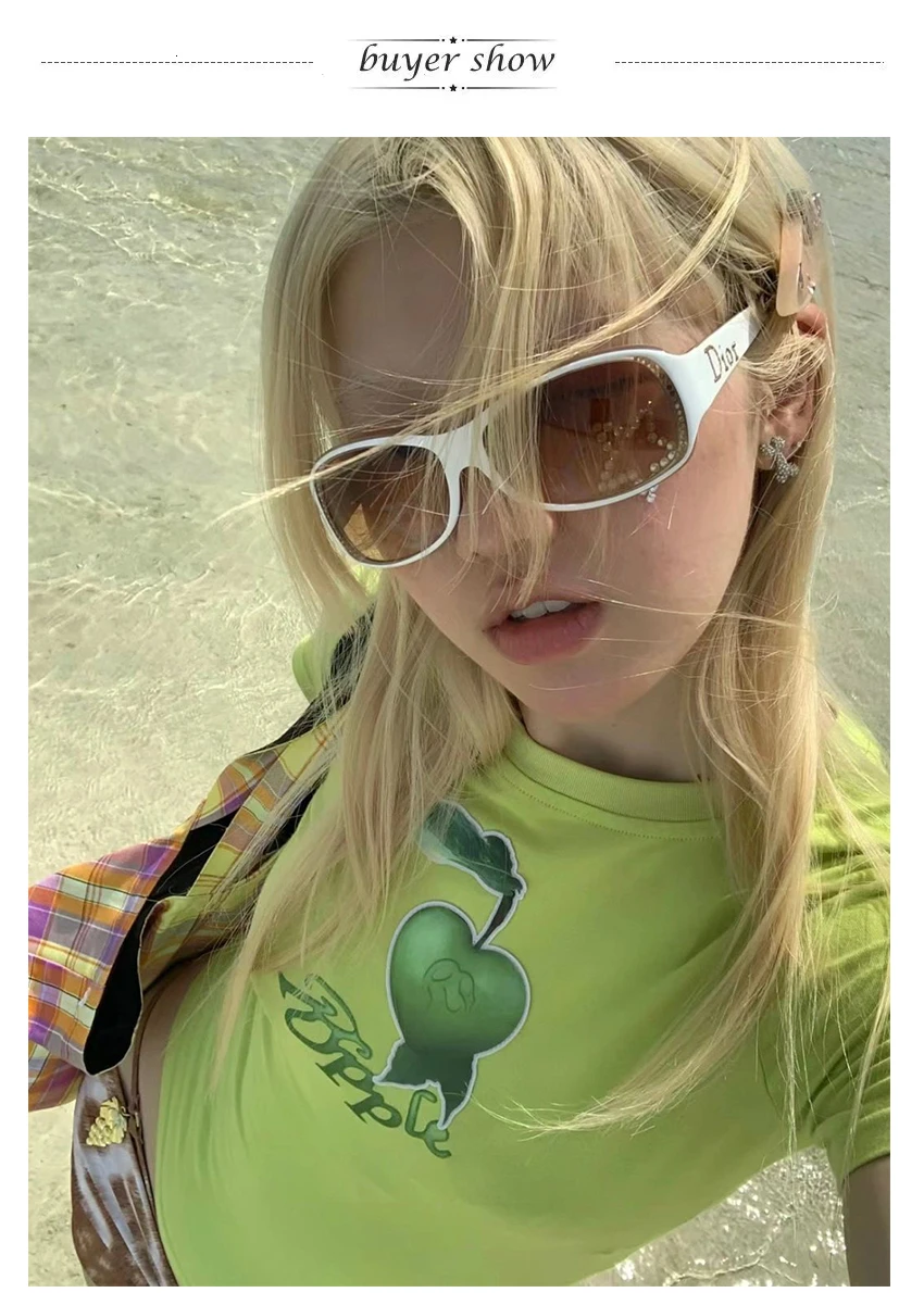 Karrram Japanisches Y2k Green Apple Print T-Shirt 2000er Jahre Ästhetik Crop Tops Vintage Harajuku Kurzarm T-Shirt American Retro – Detail 2