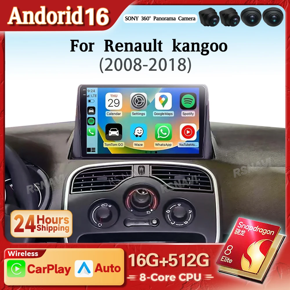 Radio Multimedia para Auto con Pantalla 2K y Android 16 Carplay para Renault Kangoo 2008 - 2018, Autoradio GPS Estéreo 2din 1