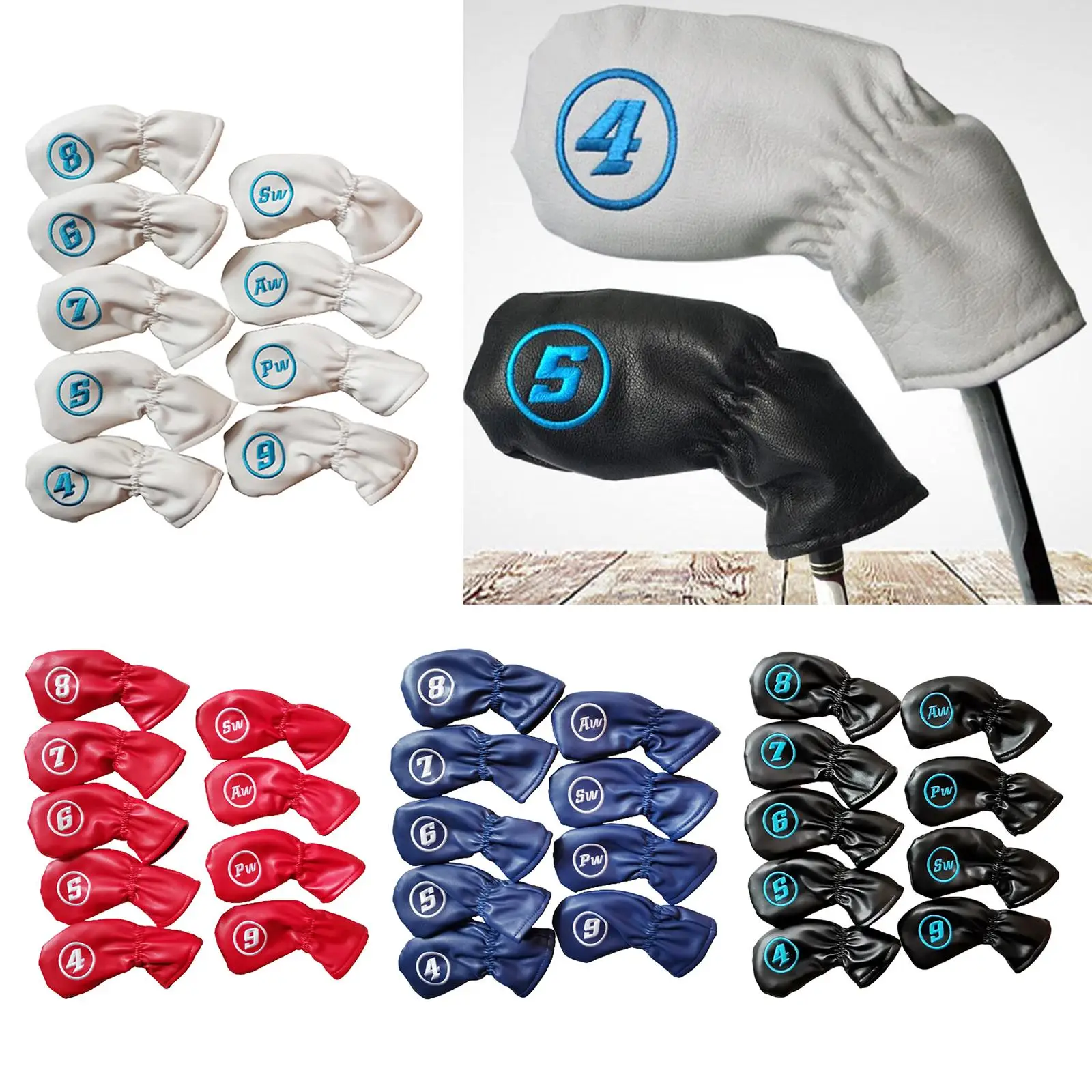 

9x Waterproof PU Golf Club Iron Cover Protection Headcover Fits All Brands