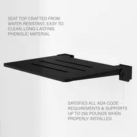 18 Inch Silhouette Slimline Folding Wall Mount Shower Bench Seat, Matte Black Seat with Matte Black Frame Waterproof and Durable 2