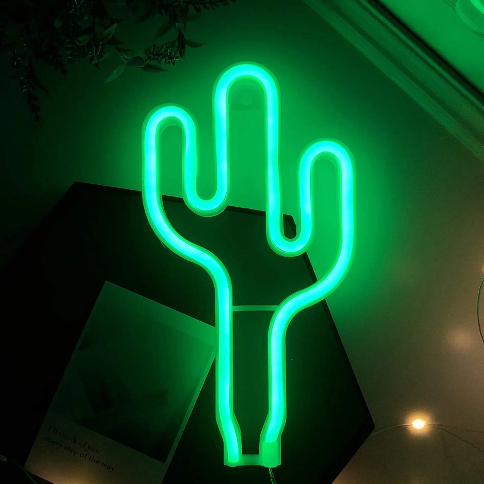Cactus Neon Light Green tropical cactus neon light USB or battery powered home office room and summer holiday party atmosphere decoration light