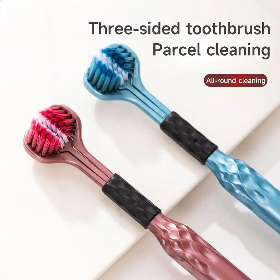 Triple-Sided Toothbrush with Tongue Cleaner | Optimal Angle Design | Soft Bristles | 2-Pack