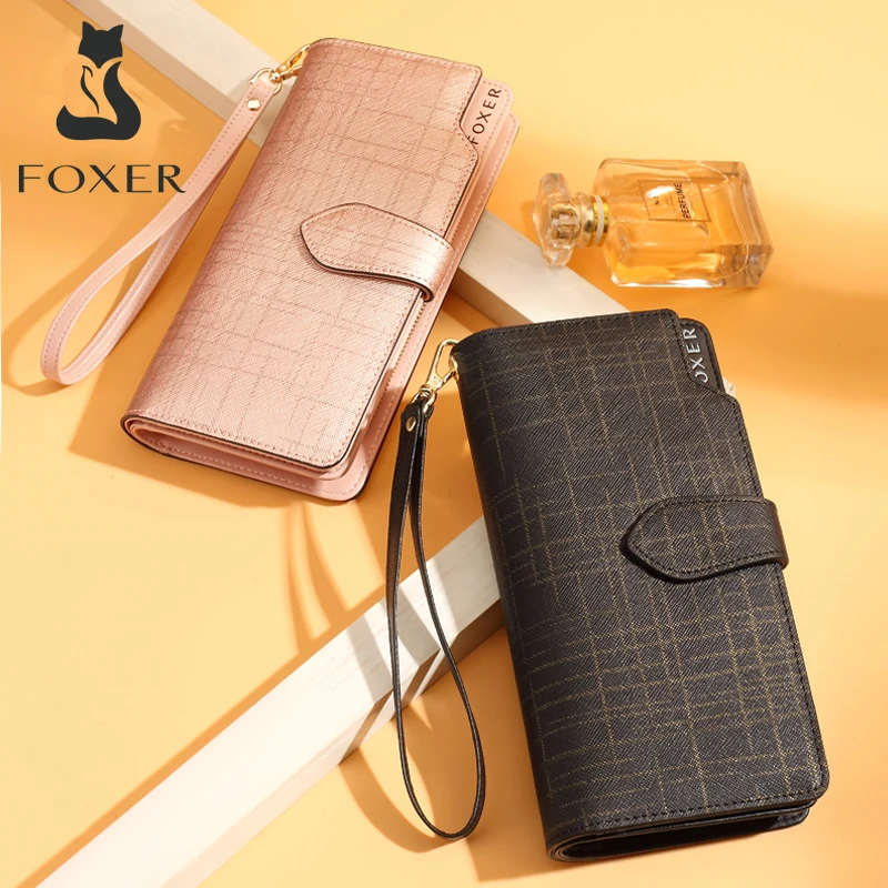 Foxer Glitter Bifold Wallets for Women, Split Cowhide Gift Box Packing Ladies Leather Clutch Purses with Zipper Coin Pocket Womens Credit Card Holder