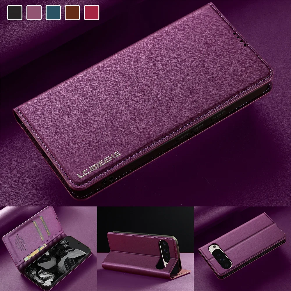 Leather Wallet Flip Case with Card Holder & Kickstand - Shockproof Protective Phone Cover
