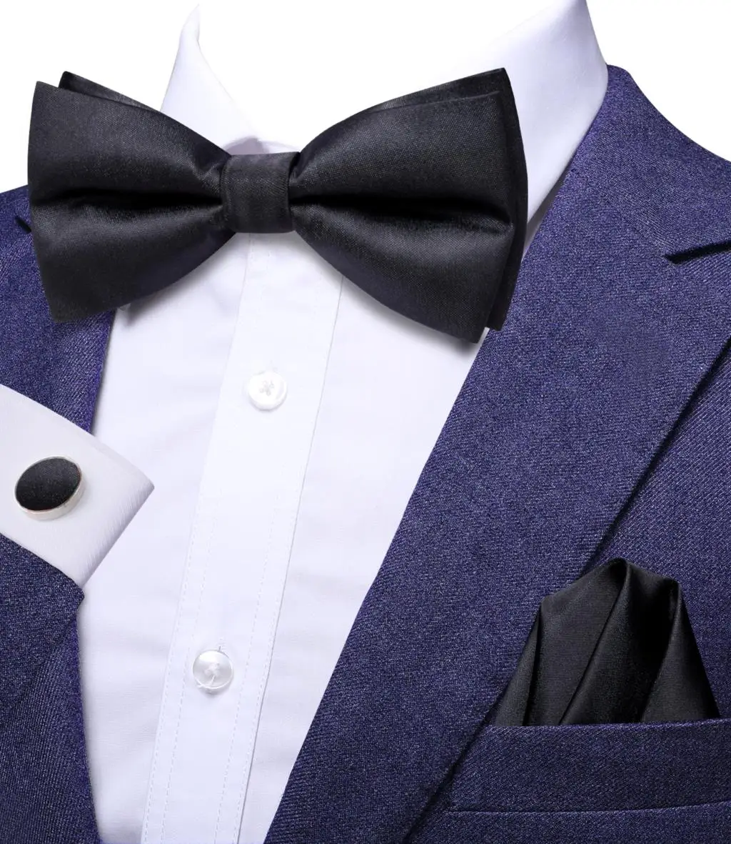 

Hi-Tie Solid черная бабочка Шелковый мужской галстук-бабочка Hanky запонки жаккардовый предварительно завязанный Галстук-бабочка для мужской деловой свадьбы