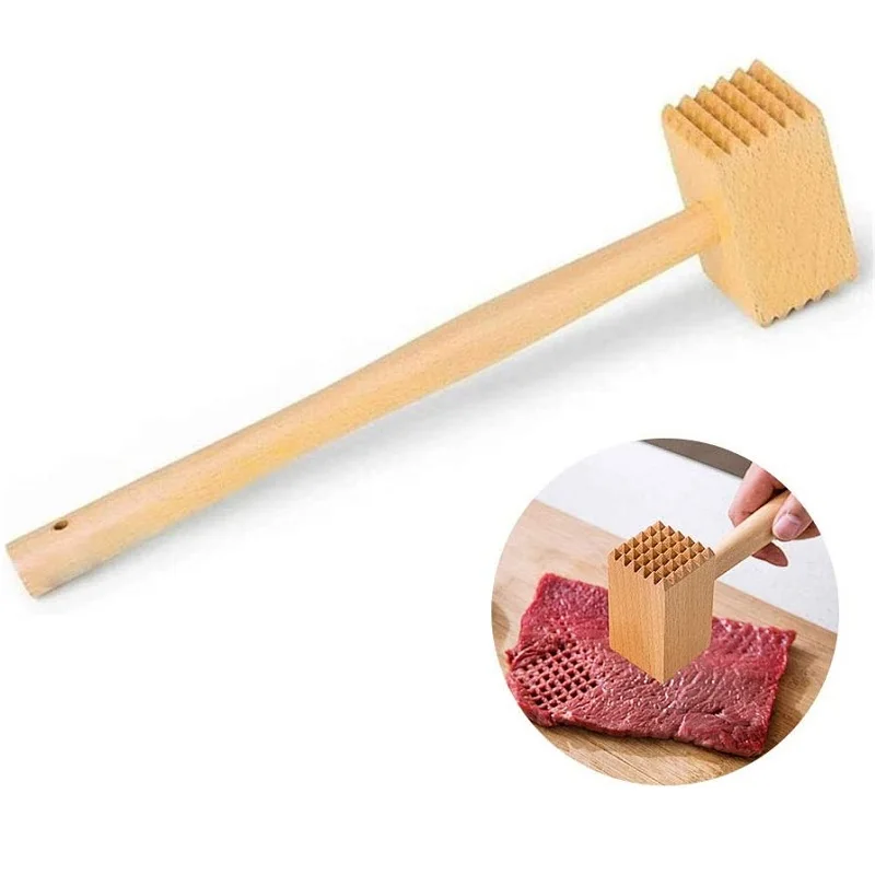 Meat Tenderizer Mallet, Pine Double-Sided Knocking Hammer With Non-Slip Handle Comfortable Easy Use, For Beef Steak Chicken Pork