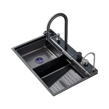 อ่างล้างจานอัจฉริยะสุดหรู สแตนเลส อเนกประสงค์ ดีไซน์ทันสมัย แบบน้ำตก อ่างเดี่ยว แบบฝังใต้เคาน์เตอร์ พร้อมชุดอุปกรณ์ดิจิตอล 1