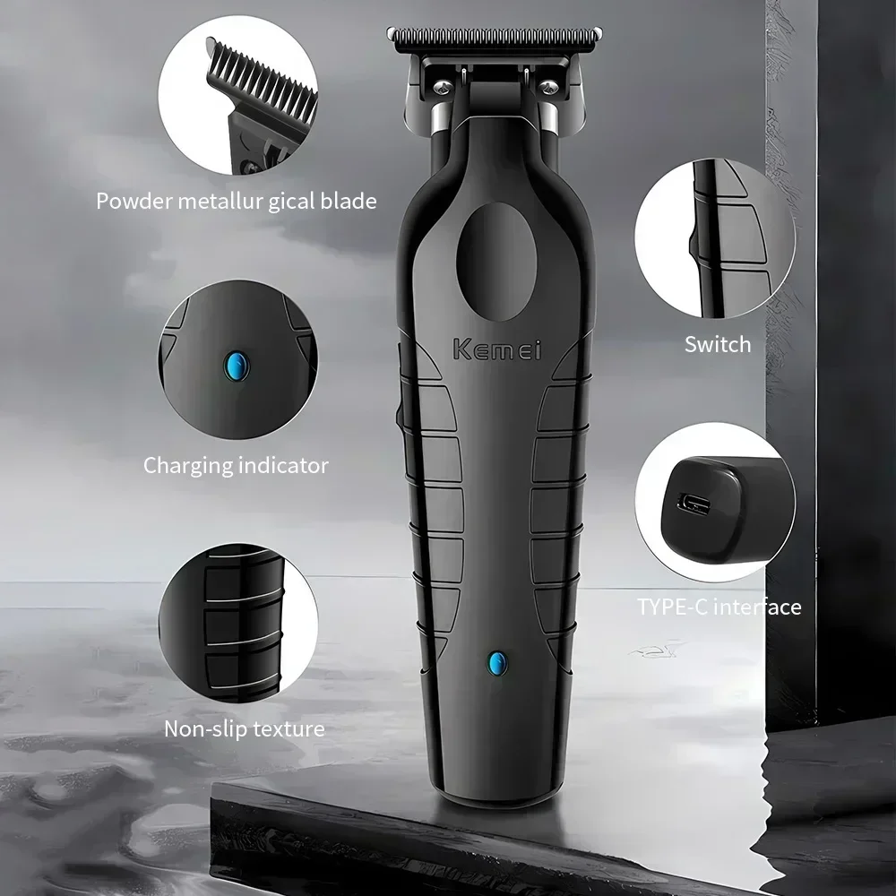 Kemei 2299 Barber Cordless Hair Trimmer 0mm Zero Gapped Carving Clipper Detailer Professional Electric Finish Cutting Machine 6