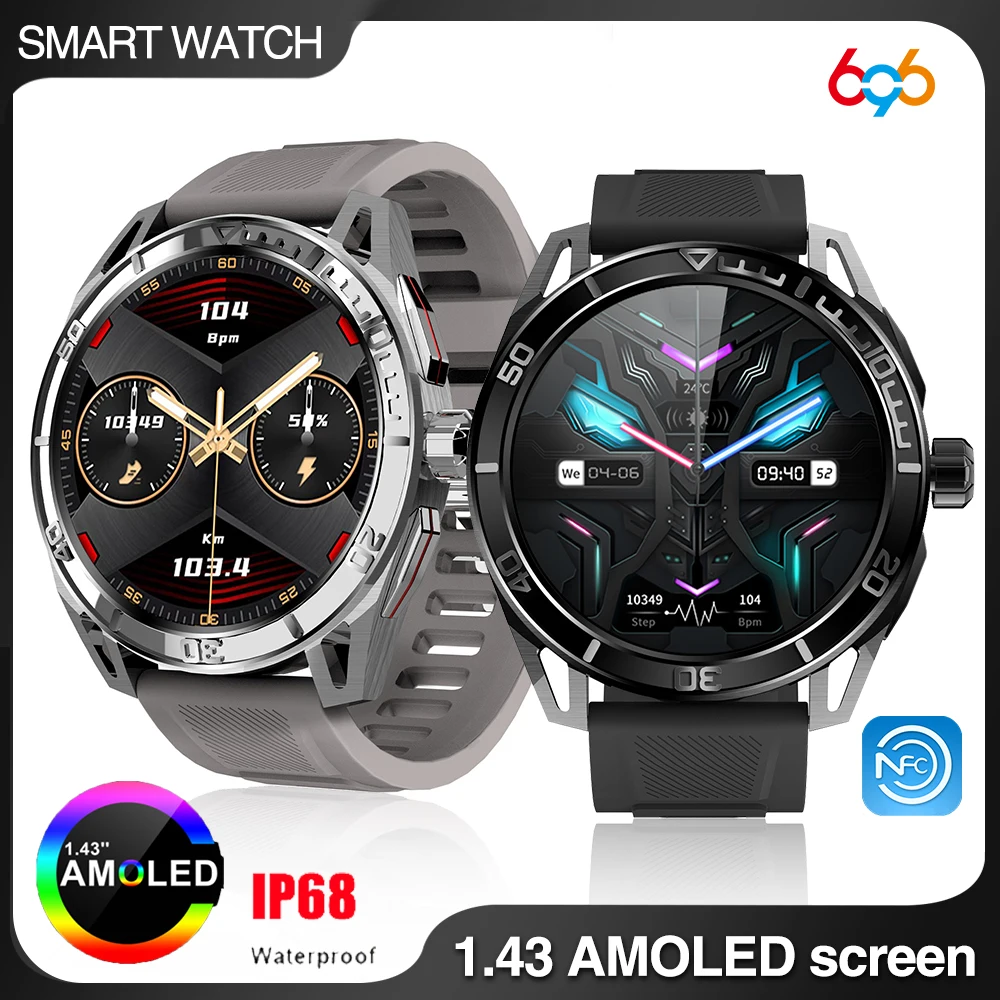 

Smart Watches Amoled Large Screen Men Blue Tooth Call Smartwatch NFC Voice Assistant Heart Rate Monitoring Women Sports Tracker