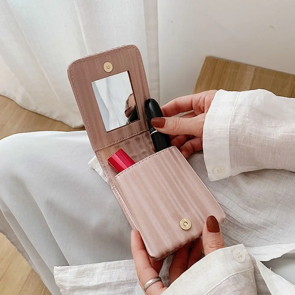 

with Mirror Lipstick Bag Simple Lipstick Storage Box Makeup Bag Mini Cosmetic Bag Lipstick Storage Bag Pu Leather Girls
