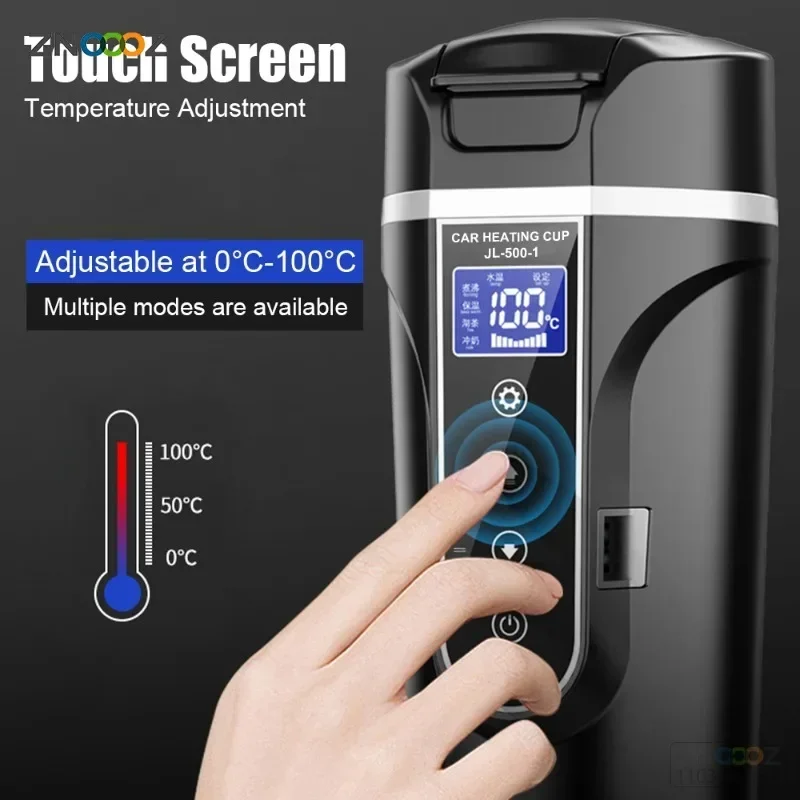 

450ML Car Kettle Electric Heating Cup 12V/24V 304 Stainless Steel Water Warmer Bottle LCD Display Heat Preservation Coffee Mug