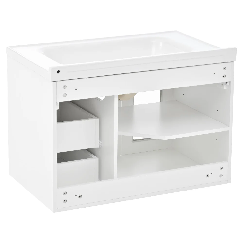 80 cm Schwebender Multifunktionaler Badezimmerschrank, MDF-Platte, Großes Stauraumvolumen, Mit Keramik-Waschbecken – Detail 27