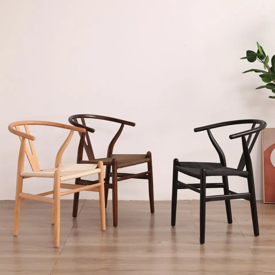 Nordic Dining Chair Wooden Y Living Room Cane Woven Armchairs Modern Style Restaurant Outdoor Garden Furniture Lounge Stool
