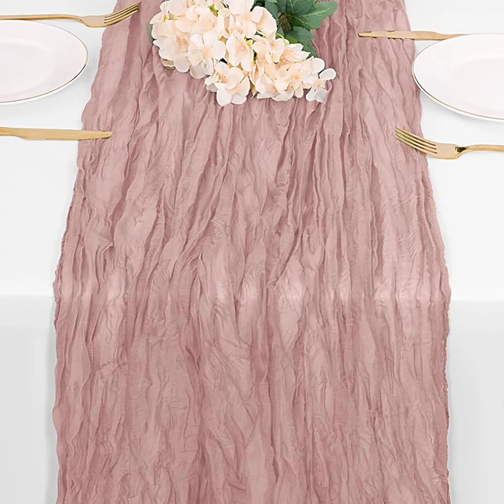 Lilac Purple Boho Rustic Gauze Table Runner for Wedding and Event Decoration