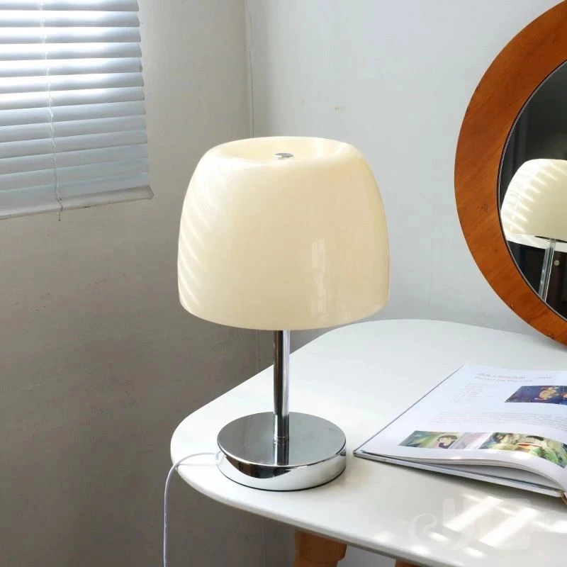 

JJC Nordic Modern Glass Table Lamp Trichromatic Dimming Atmosphere Lamp Eye Protection Night Light Girl Bedroom Bedside Decorati