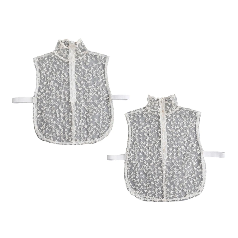 

Half Shirt Lace Shawl Collar Decorative Applique Flower Pattern Lapel for Lady
