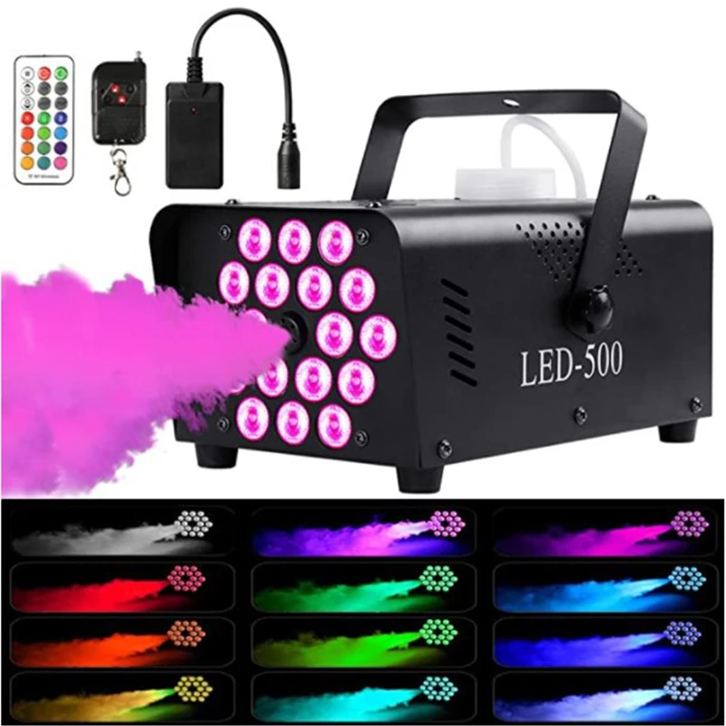 

500W LED RGB Wireless Remote Control Fog Machine DJ Disco Smoke Machine For Party Wedding Halloween Stage Effect Fogger