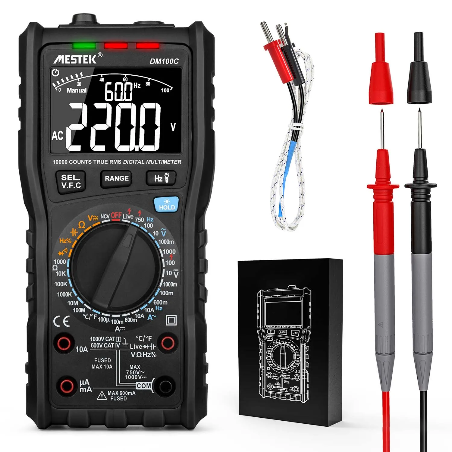 Mestek DM100C 10000 Counts Multimeter High Precision Temperature ...