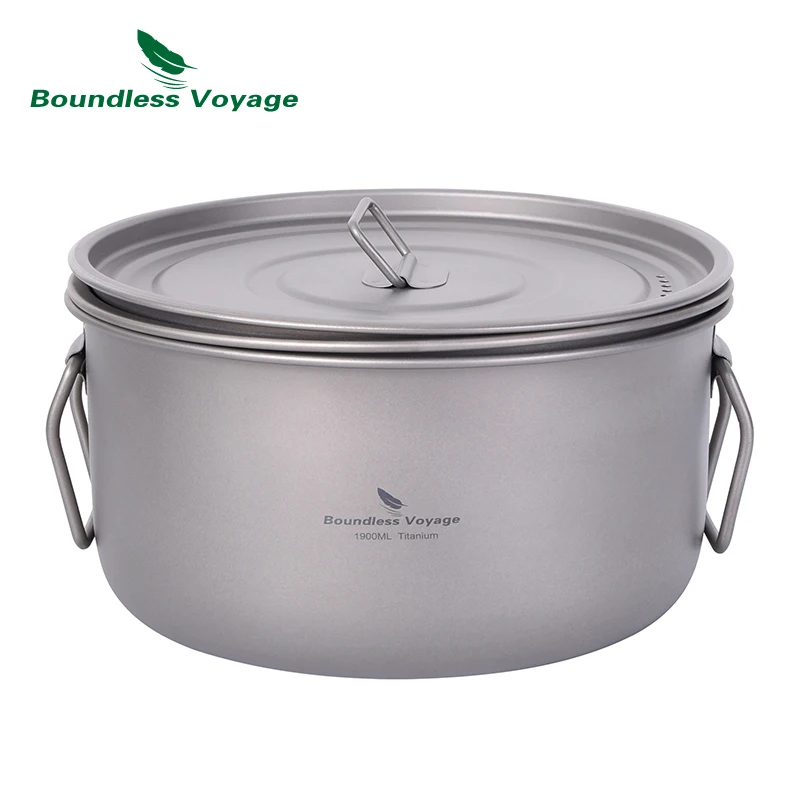 Camping Cooking Pot Boundless Voyage Multifunctional Titanium Steamer Soup Pot Frying Pan Set with Lid Outdoor Mess Kit Ti2057C