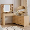 Makeup Vanity with Large Mirror, Light, and Charging Station, Modern Corner Makeup Vanity with 8 Storage Drawers and 8 Shelves 1