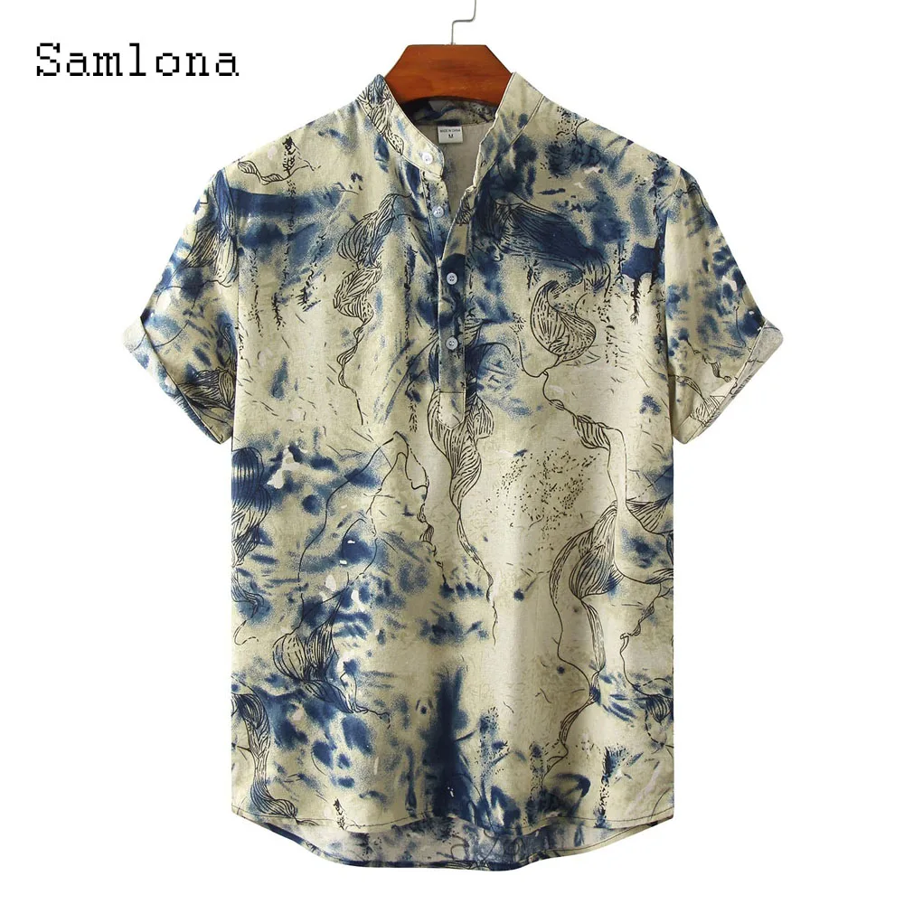 

Men Short Sleeve Casual Blouse 2023 Korean Fashion Flower Print Shirts Masculina Camisa Top blusas Homme Ropa Male Streetwear