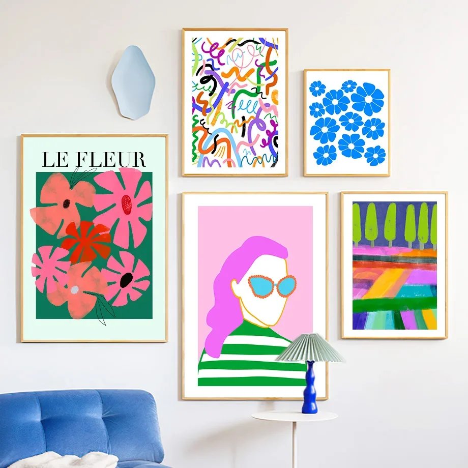

Colorful Flower Woman Line Abstract Botanical Wall Art Canvas Painting Posters And Prints Wall Pictures For Living Room Decor