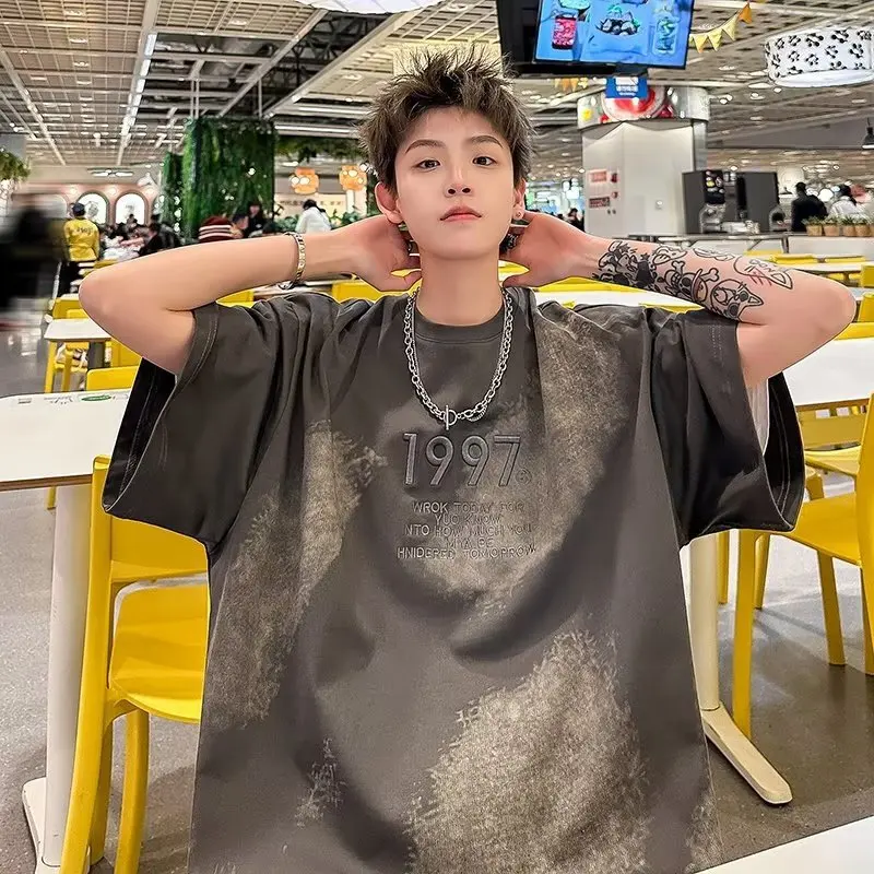 

American Vintage Short Sleeve T-shirt for Men's Summer Hiphop Fashion Oversized T-shirt for Men's Clothing Harajuku Tops Kpop