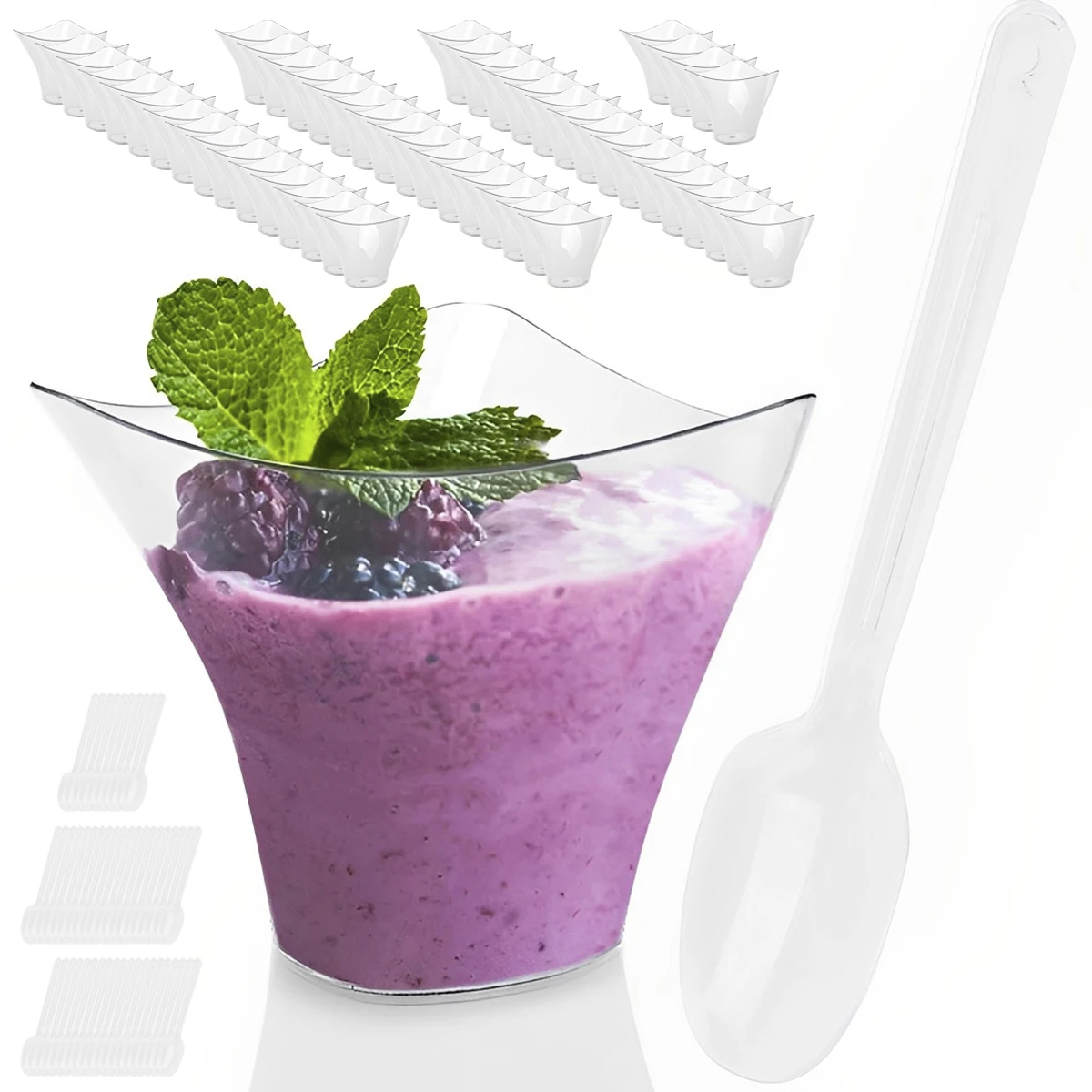 Qooloo 50 Stück Desserttassen 160ml - Transparente Plastikbecher Mit Löffeln Für Pudding & Eis