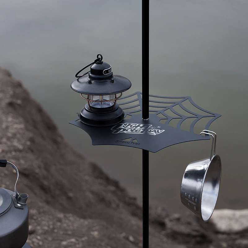 

Outdoor Camping Light Pole Tray Set Lightweight Stainless Steel Lamp Pole Lamp Holder Bracket Spiderweb Design Tray