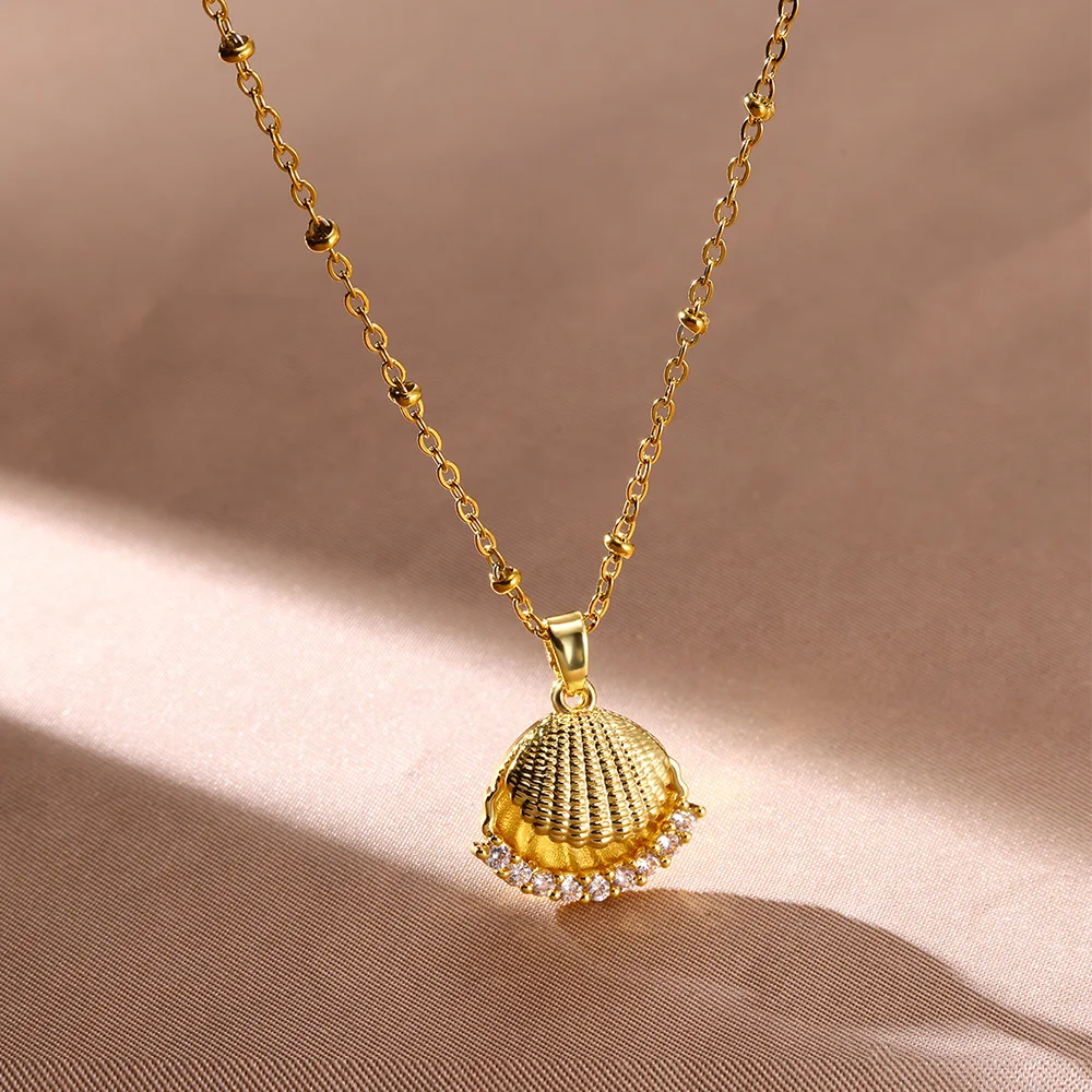 Fashion Zircon Shell Necklace For Women
