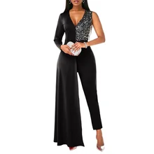 

Znaiml 2022 Jumpsuit Long Sleeve Elegant Jumpsuits For Women One Shoulder Patchwork Sequin Macaquinho Female Overall Streetwear