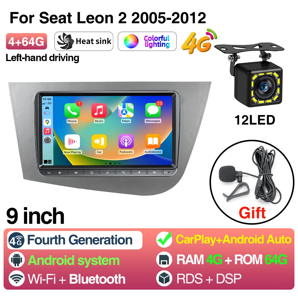 Autoradio Android 12 Per Seat Leon 2 (2005-2012) – 9 Pollici IPS – 8G+256G – Carplay, DSP, Fotocamera Inclusa - 2