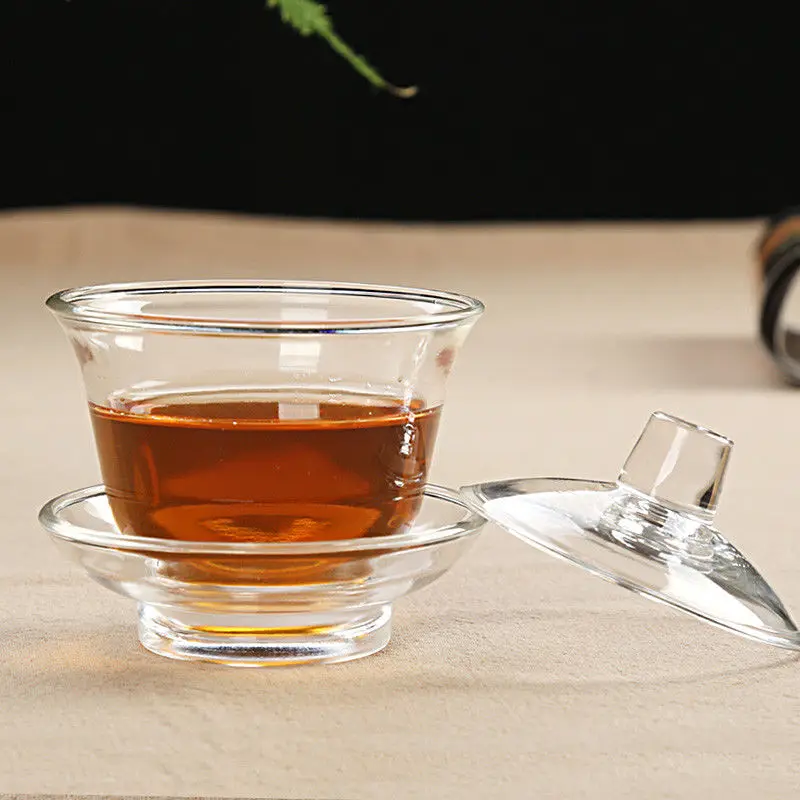 [GRANDNESS] Borosilicate Heat-resistant Mouth-blown Clear Glass Gaiwan Middle Size 120ml Chinese Gaiwan