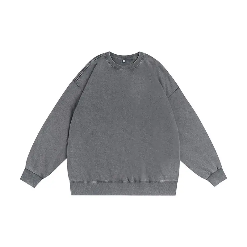 Oversize Top High Street Retro Solid Color Worn Looking Washed-out Men's and Women's Hip Hop Loose American round Neck Sweater
