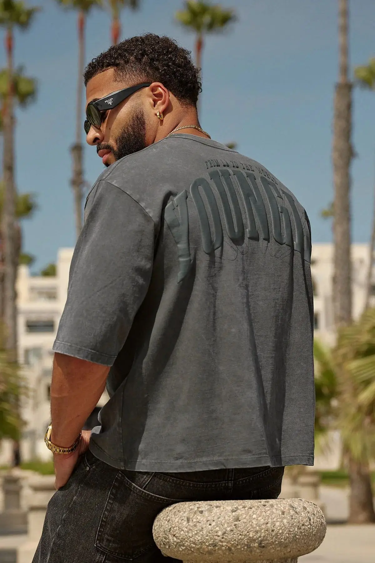 Oversized Foam Printed Cotton T-Shirt for Men