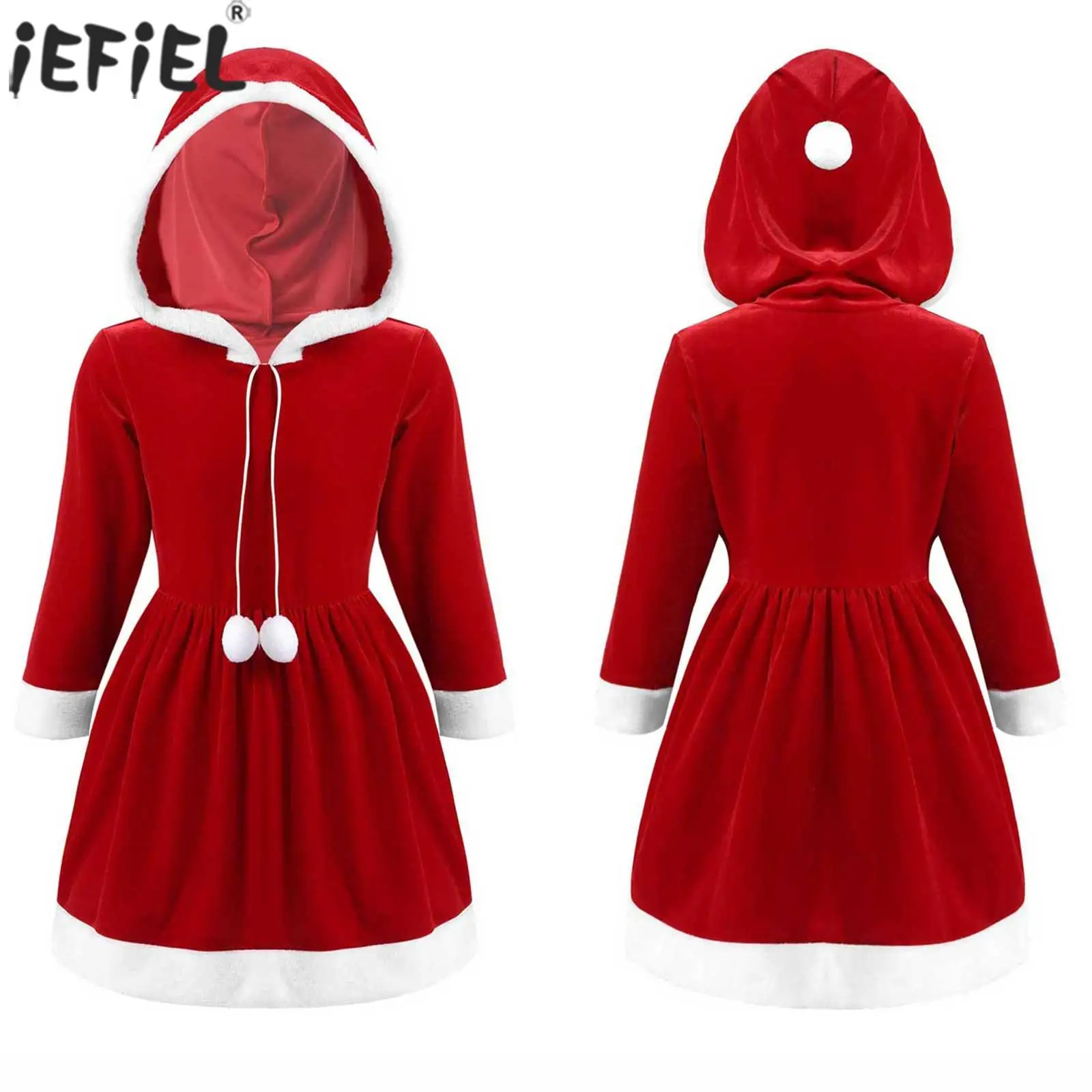

Детский Праздничный Рождественский костюм Санта-Клауса для девочек, платье с капюшоном и длинным рукавом, бархатные платья для новогодних праздников и рождественских вечеринок