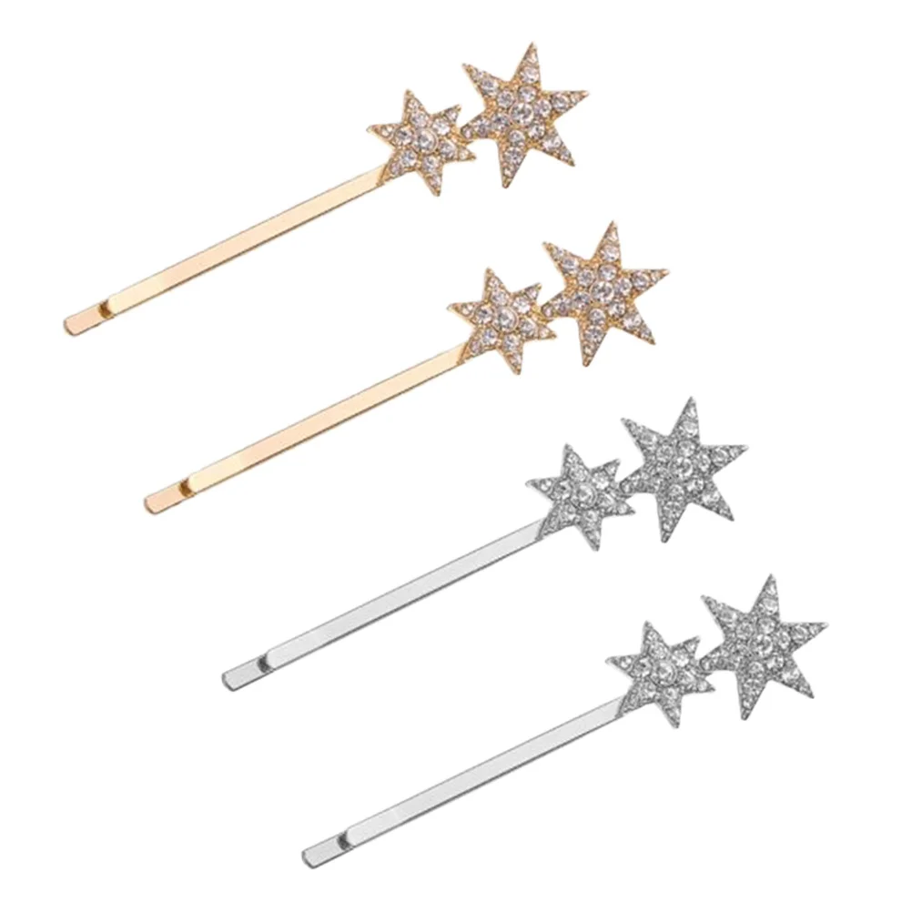 4 Pcs Five-pointed Star Hairpin Girl Barrette Pentagram Bobby Drill Alloy Barrettes 4