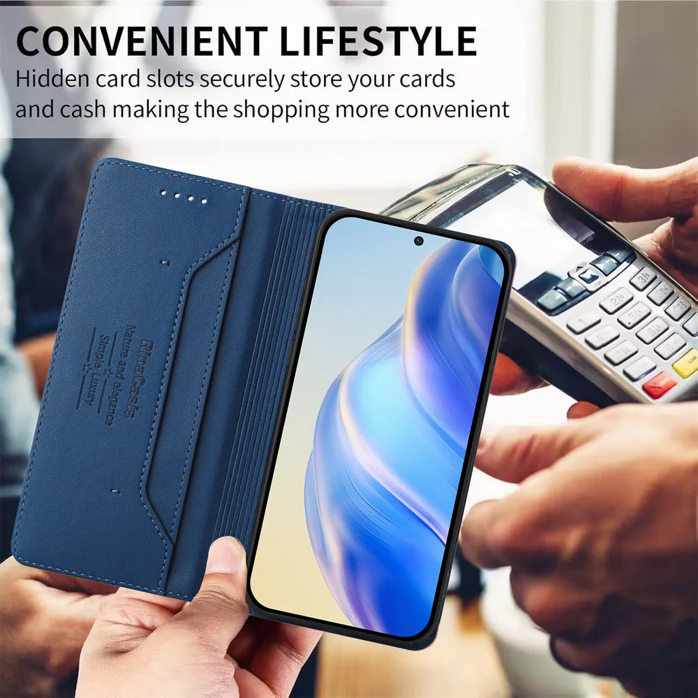 Magnetic Leather Wallet Flip Case with 360° Protection