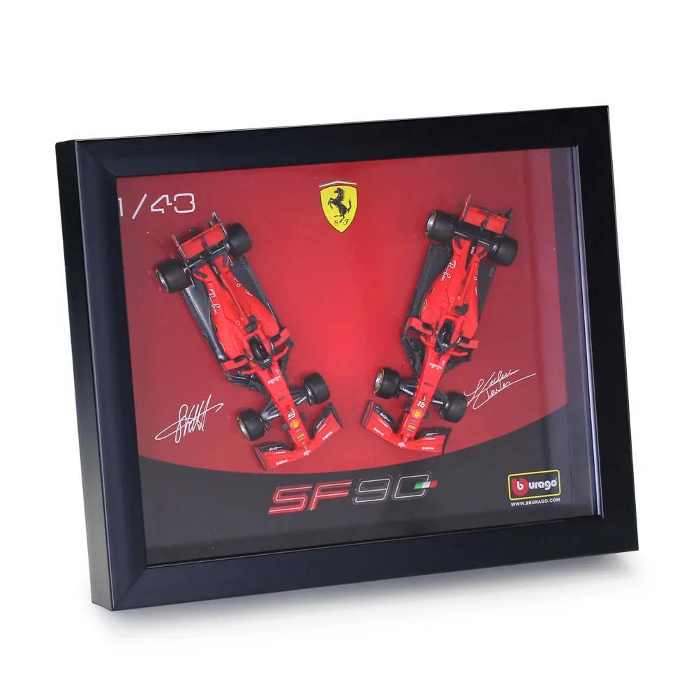 Bburago 1:43 2019 Ferrari SF90 F1 With frame Signed edition Formula One Racing Alloy Simulation Car Model Collect gifts toy B458 bburago 1 43 f1 2023 scuderia ferrari sf23 replica car model with showcase formula 1 racing diecast miniature xmas gift toy